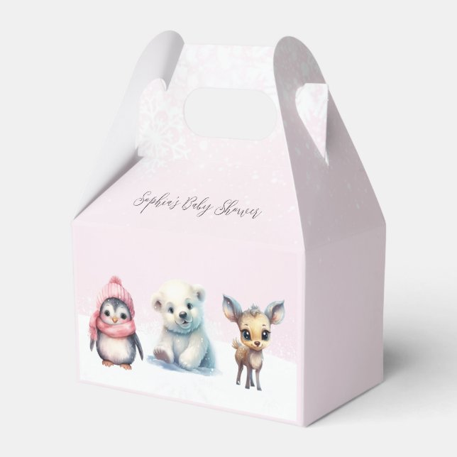 Pink Winter Snow Cold Outside Baby Shower Favor Box (Front Side)