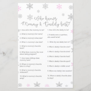 Pink Winter Snowflake Baby Shower Game PRINTED