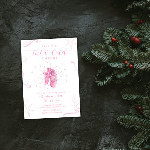 Pink Winter Snowflake Ballerina Baby Shower Invitation