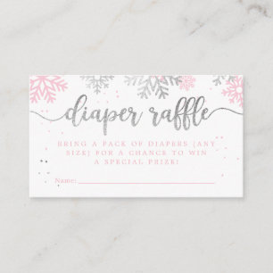 Pink Winter Snowflakes Baby Shower Diaper Raffle Enclosure Card
