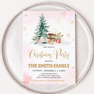 Pink Winter Snowflakes Christmas Party Invitation