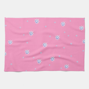 Pink Winter Snowflakes Kitchen Towel