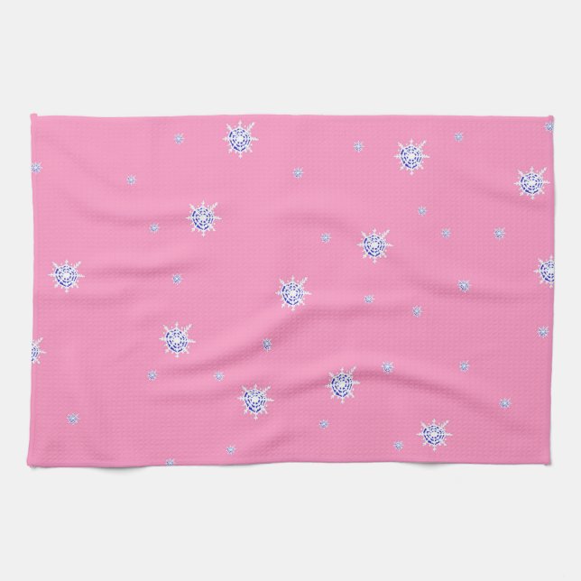 Pink Winter Snowflakes  Kitchen Towel (Horizontal)