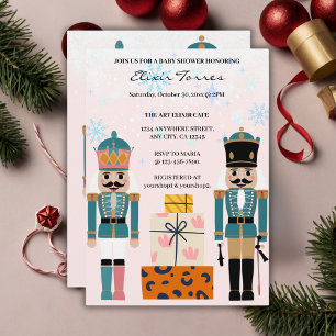 Pink Winter Snowflakes Nutcracker Baby Shower Invitation