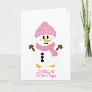 Pink Winter Snowman Season's Greetings Card