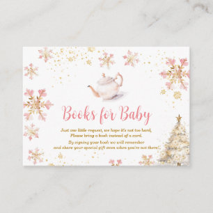 Pink Winter Tea Party Baby Shower Books for Baby Enclosure Card