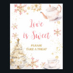 Pink Winter Tea Party Baby Shower Love is Sweet Poster<br><div class="desc">Baby Is Brewing Pink Winter Tea Party Baby Shower Love is Sweet Sign</div>