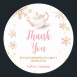 Pink Winter Tea Party Baby Shower Thank You Classic Round Sticker<br><div class="desc">Baby Is Brewing Pink Winter Tea Party Baby Shower Thank You Classic Round Sticker
All wording can be customized</div>