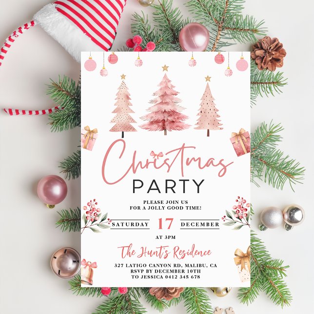 Pink Winter Tree Christmas Party Invitation (Creator Uploaded)
