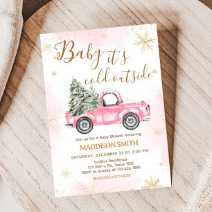 Pink Winter Truck Baby Shower Invitation