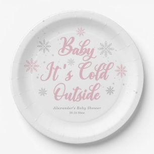 Pink Winter Wonderland Baby Shower Paper Plate