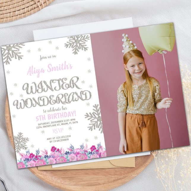 Pink Winter Wonderland Birthday Invitations photo (Pink Winter Wonderland Birthday Invitations photo)