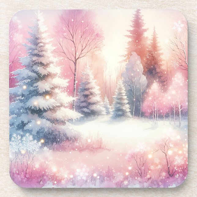 Pink Winter Wonderland Christmas  Coaster (Front)