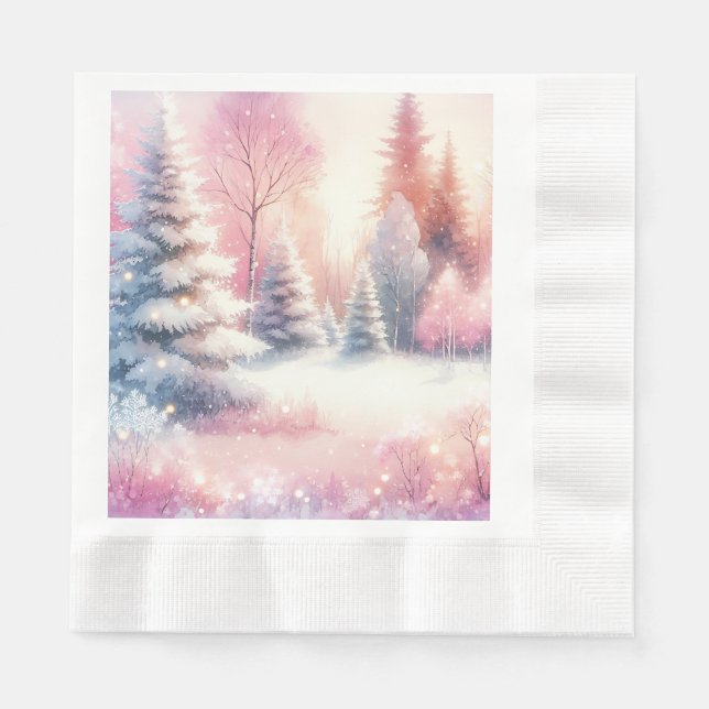 Pink Winter Wonderland Christmas  Napkin (Front)