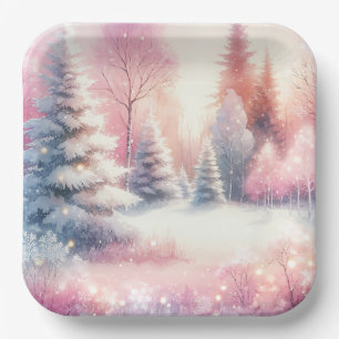 Pink Winter Wonderland Christmas Paper Plate