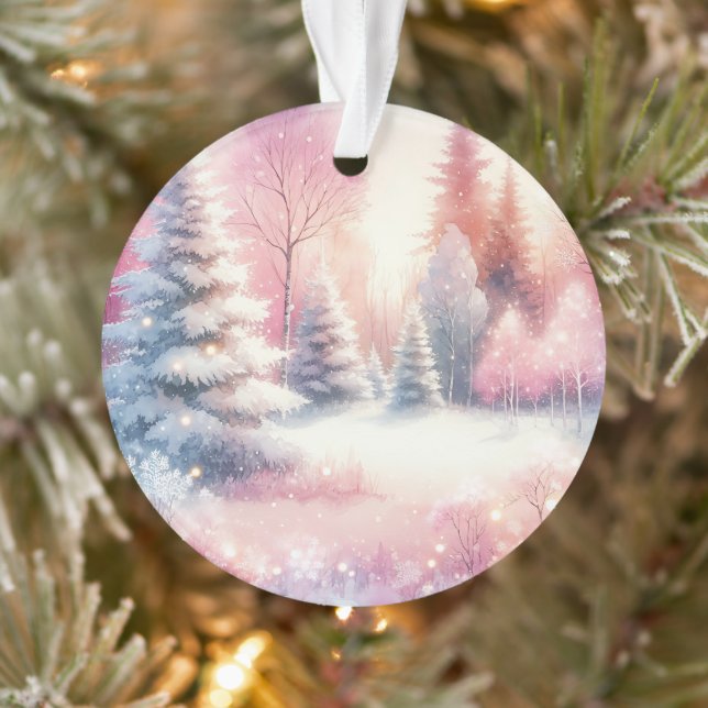 Pink Winter Wonderland Christmas Personalized Ornament (Tree)