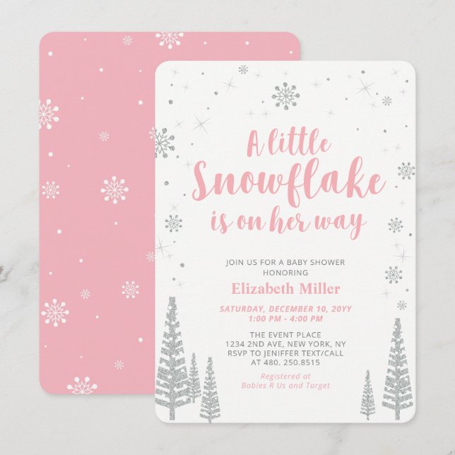 Pink Winter Wonderland, Girl Baby Shower Invitation (Front/Back)