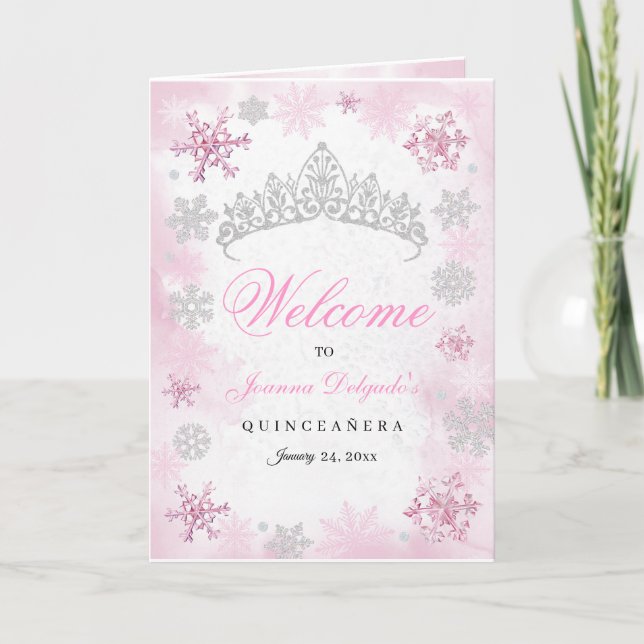Pink Winter Wonderland Programme Quinceanera (Devant)