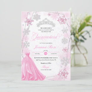 Pink Winter Wonderland Snowflake Quinceanera Invitation