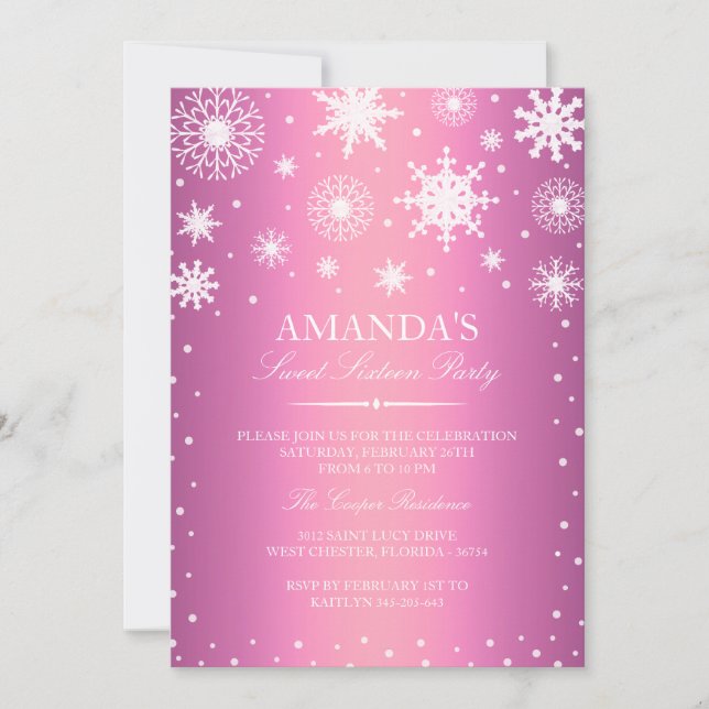 Pink Winter Wonderland Sweet 16 Invitation (Devant)
