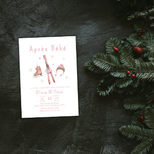 Pink Winter Woodland Après Bébé Ski Baby Shower  Invitation