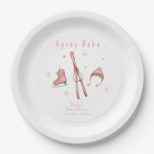 Pink Winter Woodland Après Bébé Ski Baby Shower  Paper Plate
