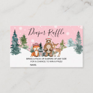 Pink Winter Woodland Baby Shower Diaper Raffle Business Card