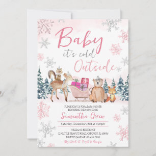 Pink Winter Woodland Baby Shower Invitation