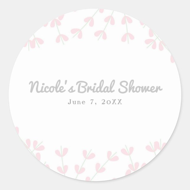 Pink Wispy Rustic Vine Engagement Bridal Shower Classic Round Sticker (Front)