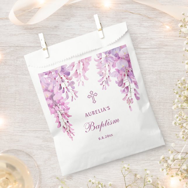 Pink Wisteria Baptism Favour Bag (Clipped)