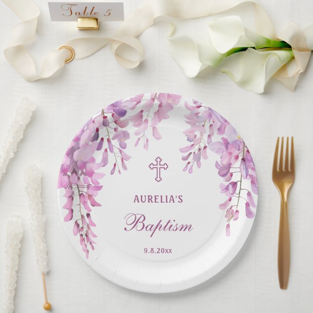 Pink Wisteria Baptism Paper Plate (Wedding)