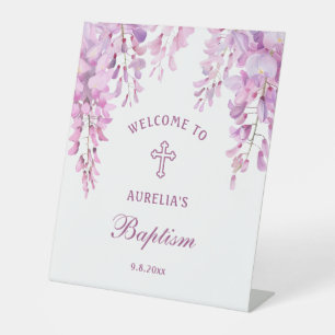 Pink Wisteria Baptism Welcome Pedestal Sign