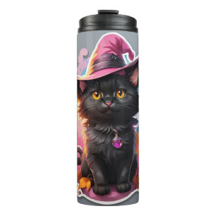 Pink Witch Cat Halloween Thermal Tumbler