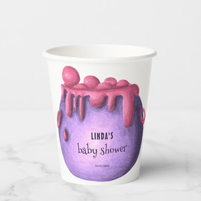 Pink Witch Cauldron Halloween Girl Baby Shower Paper Cups (Front)