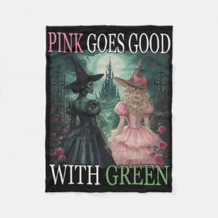 Pink Witch Goes Good With Green Halloween Witch Wo Fleece Blanket