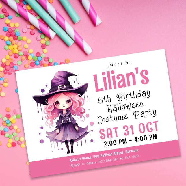 Pink Witch Halloween Costume Party Birthday Invitation (Creator Uploaded)