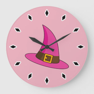 Pink Witch Hat Large Clock