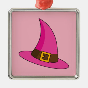 Pink Witch Hat Metal Ornament