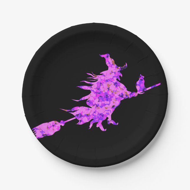 Pink Witch Splattered Paint  Paper Plate (Front)