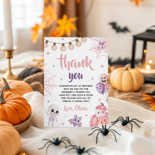 Pink Witch Spooky One Birthday Thank You Invitation