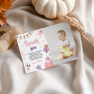 Pink Witch Spooky One Photo Thank You Card
