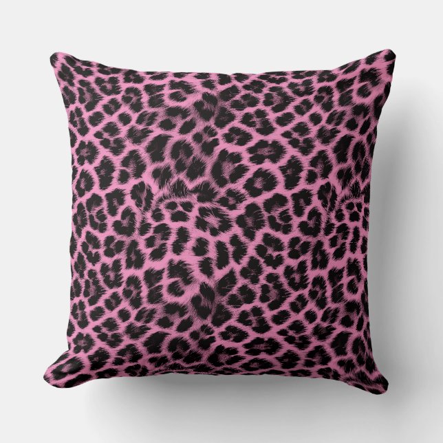 Pink with black leopard pattern throw pillow (Front)