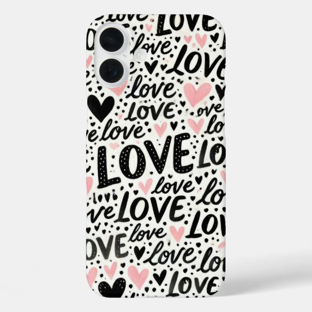 PINK WITH BLACK LOVE AND HEARTS Case-Mate iPhone CASE (Back)