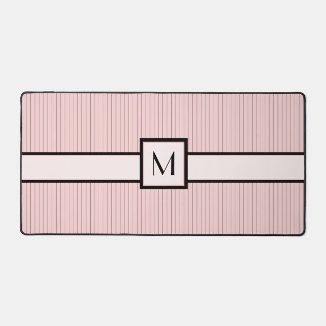 Pink with Black Pinstripes Desk Mat (Front)