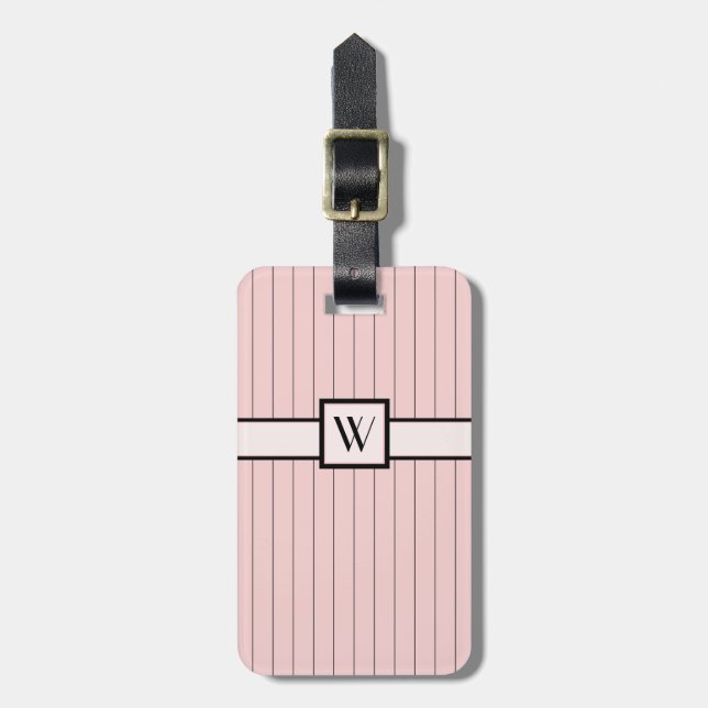 Pink with Black Pinstripes Luggage Tag (Front Vertical)