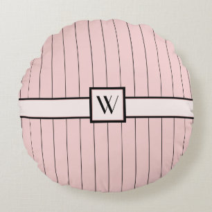 Pink with Black Pinstripes Round Pillow