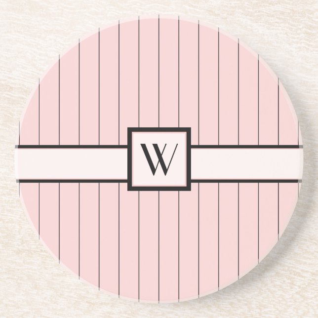 Pink with Black Pinstripes Sandstone Coaster (Front)