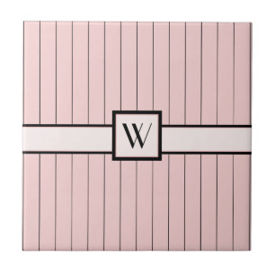 Pink with Black Pinstripes Tile