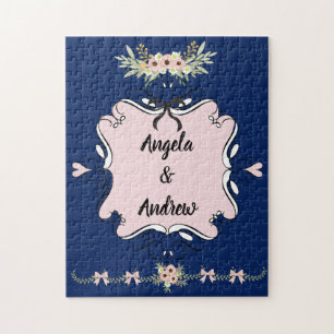 Pink with blue background bride and groom jigsaw puzzle