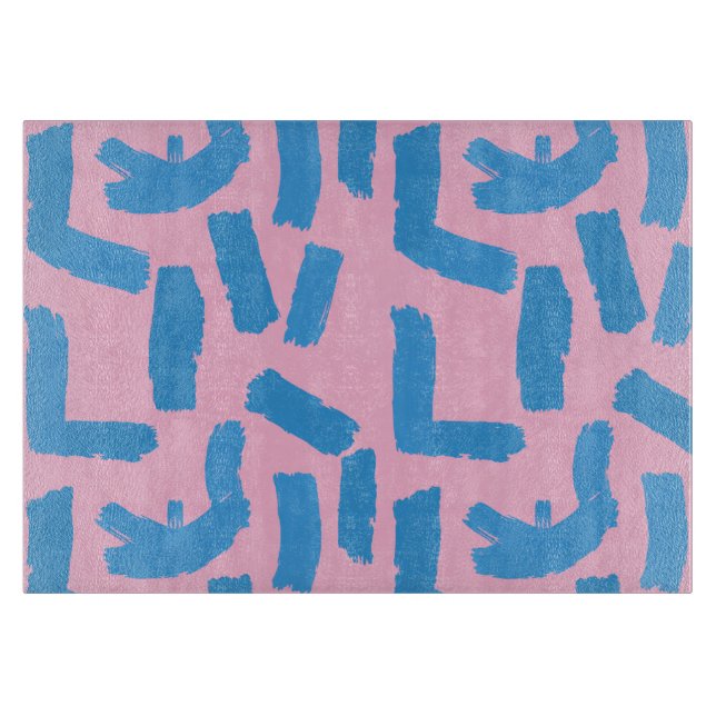 Pink with Blue Brushstroke Pattern  Cutting Board (Front)